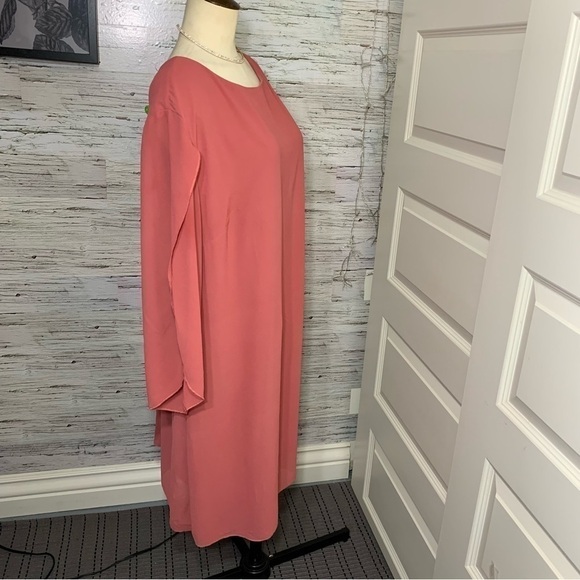 Grace Karin Pink Corral Midi Dress Chiffon Slit Sleeves Flowy Minimalist Sz 3XL - Picture 7 of 15